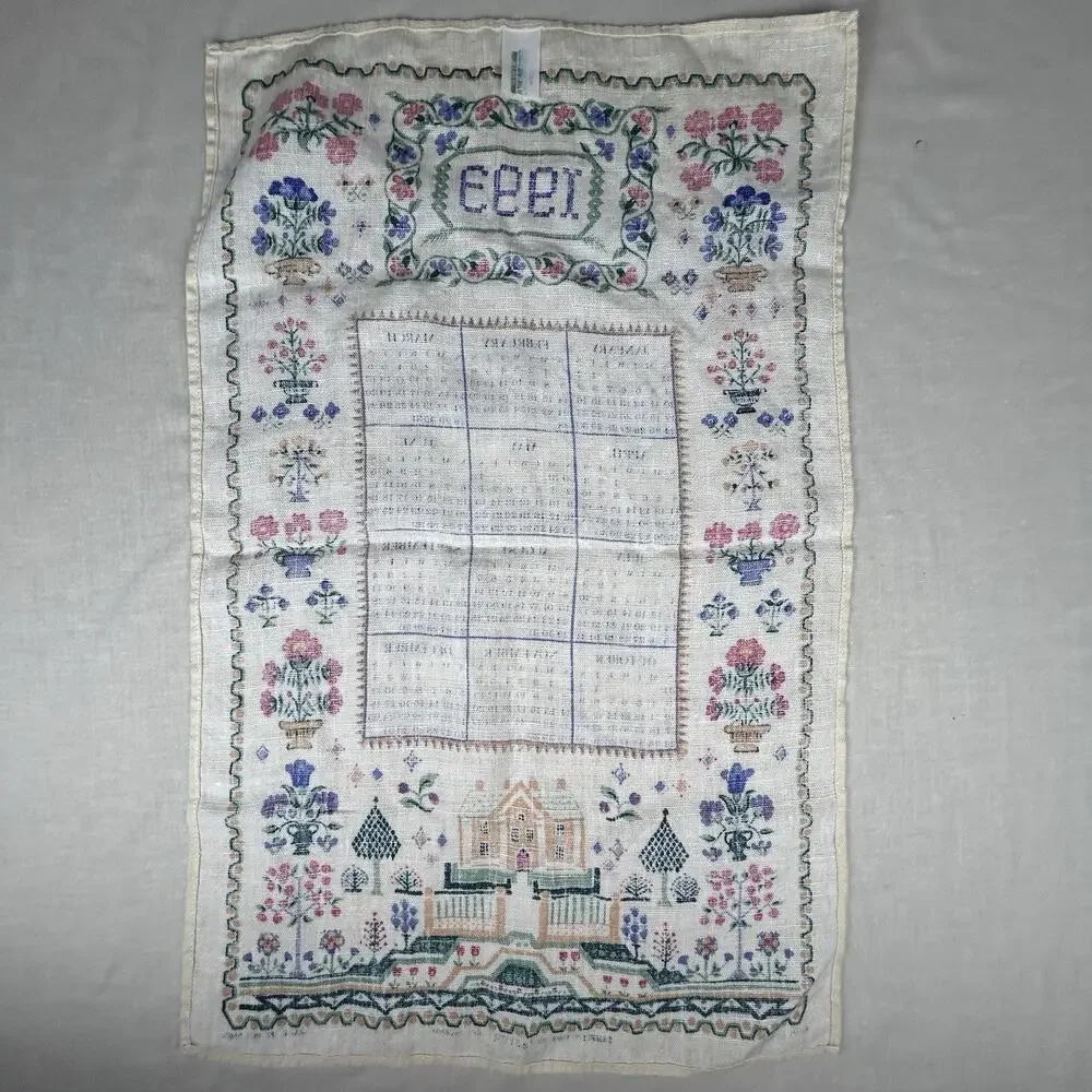 VTG Irish Linen tea towel Sampler 1993 Ulster printed calendar made in Ireland